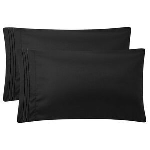2Pcs Microfiber Embroidery Pillowcases Zipper Light Black Standard